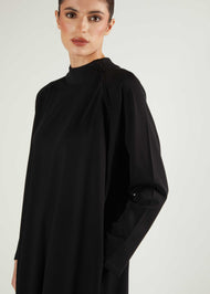 Ribbed Zip Abaya Black