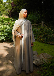 Linen Feel Open Abaya Dove Grey - Final Sale