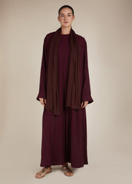 Two Piece Open Abaya With Slip Burgundy