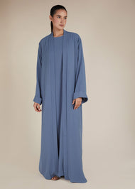 Two Piece Open Abaya With Slip Light Blue - Final Sale