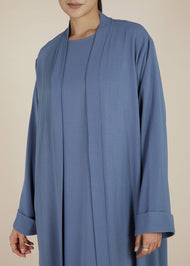 Two Piece Open Abaya With Slip Light Blue - Final Sale