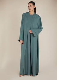 Two Piece Open Abaya With Slip Sage