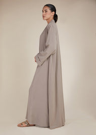 Two Piece Open Abaya With Slip Natural