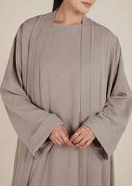 Two Piece Open Abaya With Slip Natural