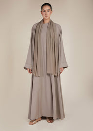 Two Piece Open Abaya With Slip Natural