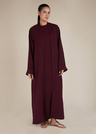 Two Piece Open Abaya With Slip Burgundy