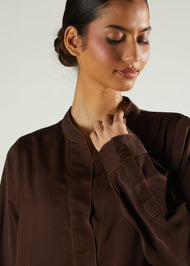 Contrast Stitch Abaya Brown - Final Sale