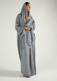 Blue Floral Prayer Abaya & Hijab