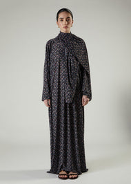 Printed Prayer Abaya Blue Flower