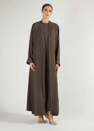 Two Piece Open Abaya With Slip Mocha