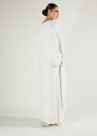 Boat Neck Abaya Off White