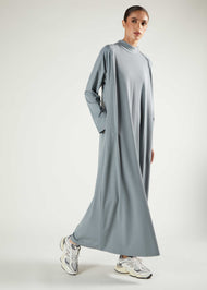 Ribbed Zip Abaya Dusty Blue