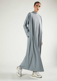 Ribbed Zip Abaya Dusty Blue - Final Sale