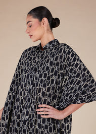 Black Print Shirted Kaftan - Final Sale