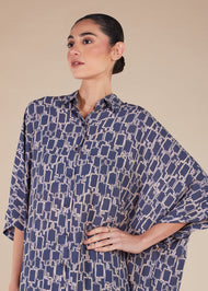Blue Print Shirted Kaftan