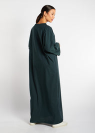 Boat Neck Cotton Abaya Green