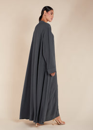 Two Piece Open Abaya with Slip Grey