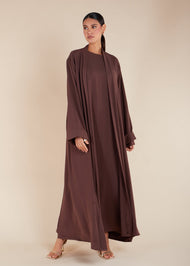 Two Piece Open Abaya With Slip Mocha