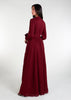 This Crinkled Chiffon Maxi Burgundy is fully lined, lightweight, and airy. It also has the option of a belt and pockets for added convenience. The chiffon material adds texture.