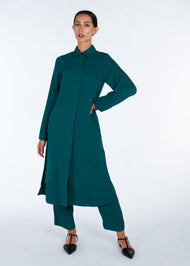 Hidden Placket Shirt Dress Green