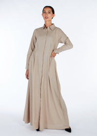 Waist Pleat Cotton Maxi Beige | Modest Maxi Dress | Aab Modest Wear