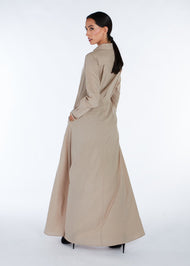 Waist Pleat Cotton Maxi Beige | Modest Maxi Dress | Aab Modest Wear