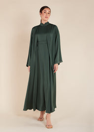 Fringed Open Abaya Dark Green - Final Sale