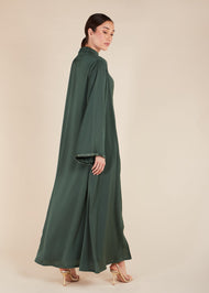 Fringed Open Abaya Dark Green