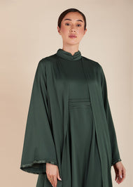 Fringed Open Abaya Dark Green - Final Sale