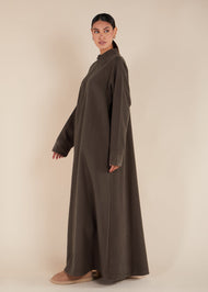 Front Zip Abaya Beige