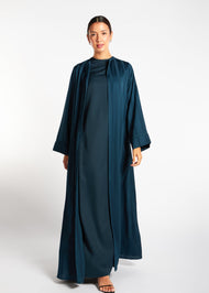 Lace Trim Open Abaya Green