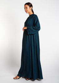 Lace Trim Open Abaya Green