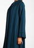 Lace Trim Open Abaya Green