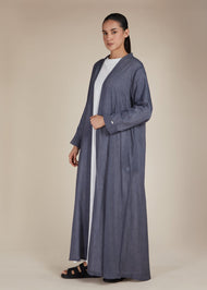 Linen Feel Open Abaya Charcoal