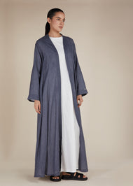 Linen Feel Open Abaya Charcoal