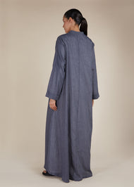 Linen Feel Open Abaya Charcoal