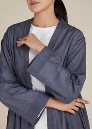 Linen Feel Open Abaya Charcoal - Final Sale