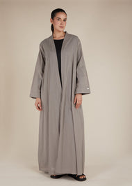 Linen Feel Open Abaya Dove Grey