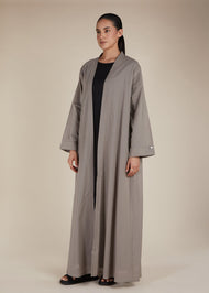 Linen Feel Open Abaya Dove Grey - Final Sale