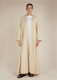 Linen Feel Open Abaya Nude