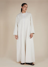 Linen Feel Open Abaya Off White