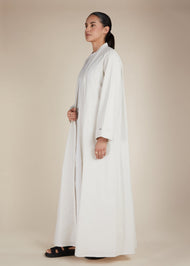 Linen Feel Open Abaya Off White