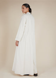 Linen Feel Open Abaya Off White