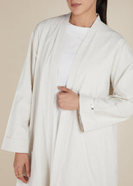 Linen Feel Open Abaya Off White