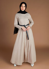 Waist Pleat Cotton Maxi Beige - Final Sale