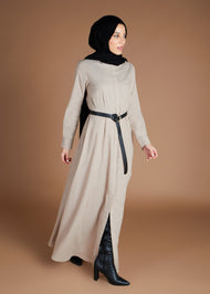 Waist Pleat Cotton Maxi Beige - Final Sale