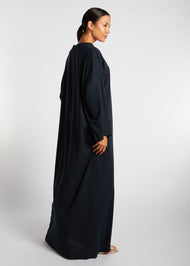 Navy Linen Boat Neck Abaya