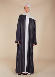 Pinstripe Grey Open Abaya