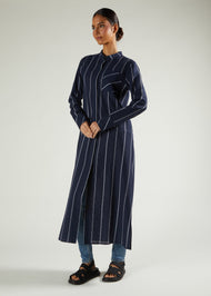 Pinstripe Maxi Shirt Navy