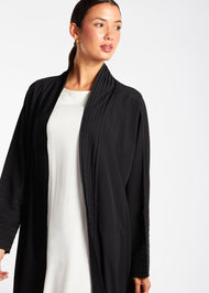 Pleated Open Abaya Black